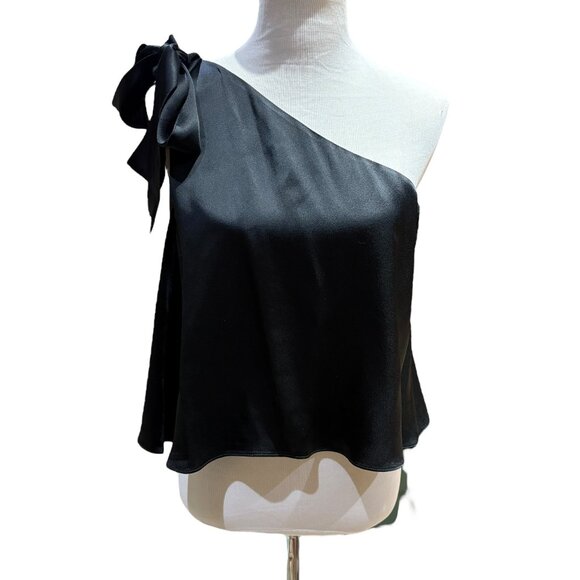 Stella McCartney Black One Shoulder Sleeveless Satin top Bow accent Size US 6 - Picture 2 of 16